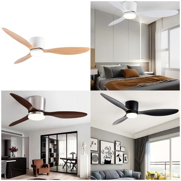 wholesale Offering quality products at factory prices - HFBH Model 42" 52" LED Flush Mount Ceiling Fan with Remote Control Black and White Iron Lamp