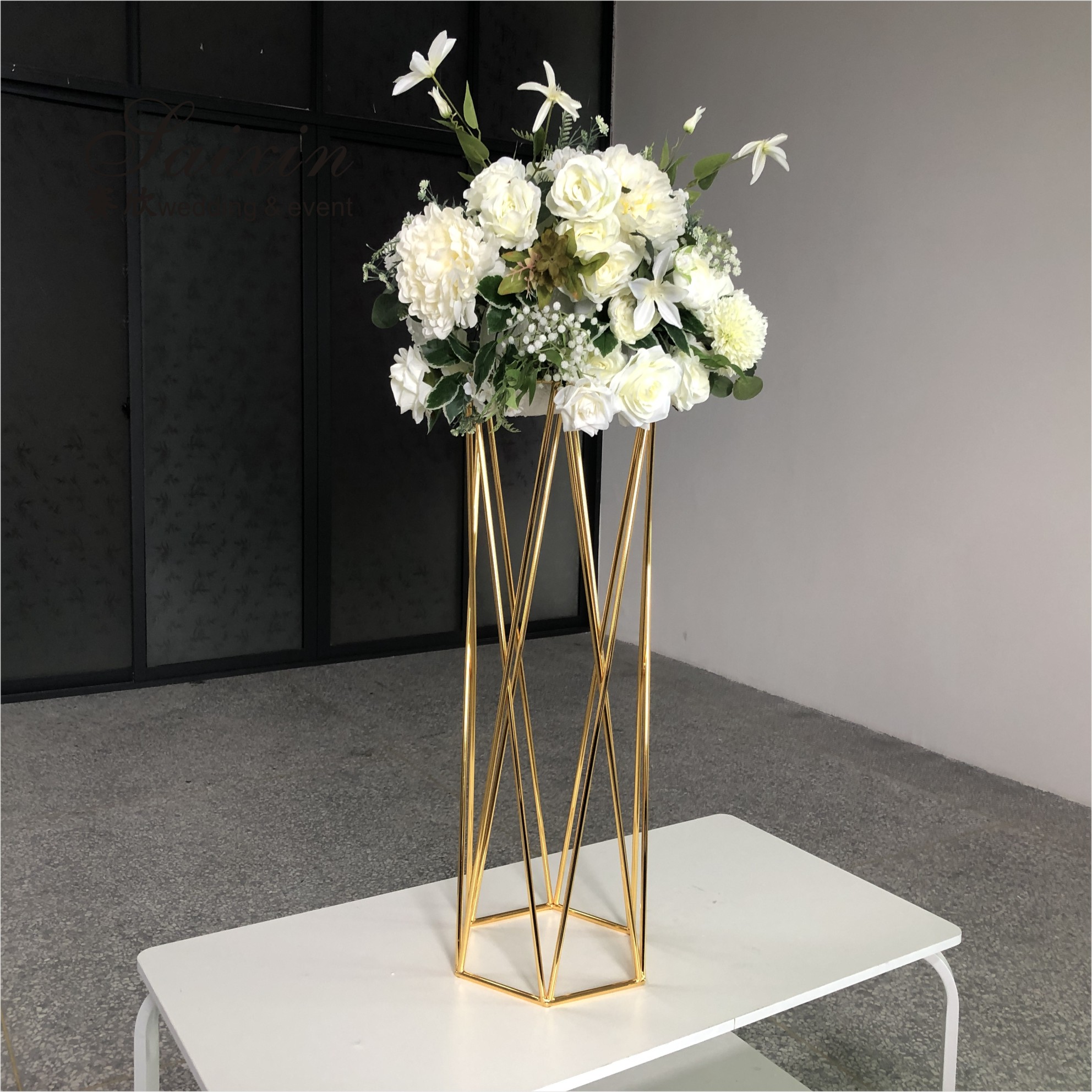 Tall Metal Flower Stand Wedding With Emerald Lamp Shade For Event Decor 100cm