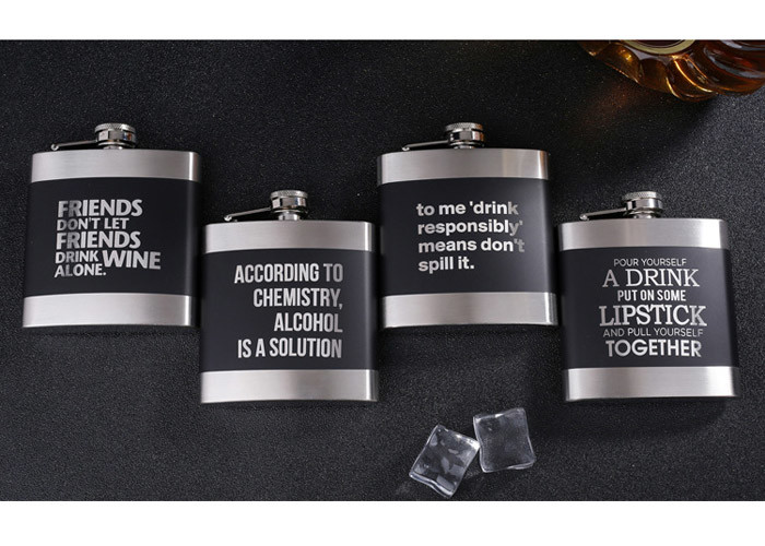 Black Kitchen Household Items 6oz Flat Stainless Steel Hip Flask Laser Lettering