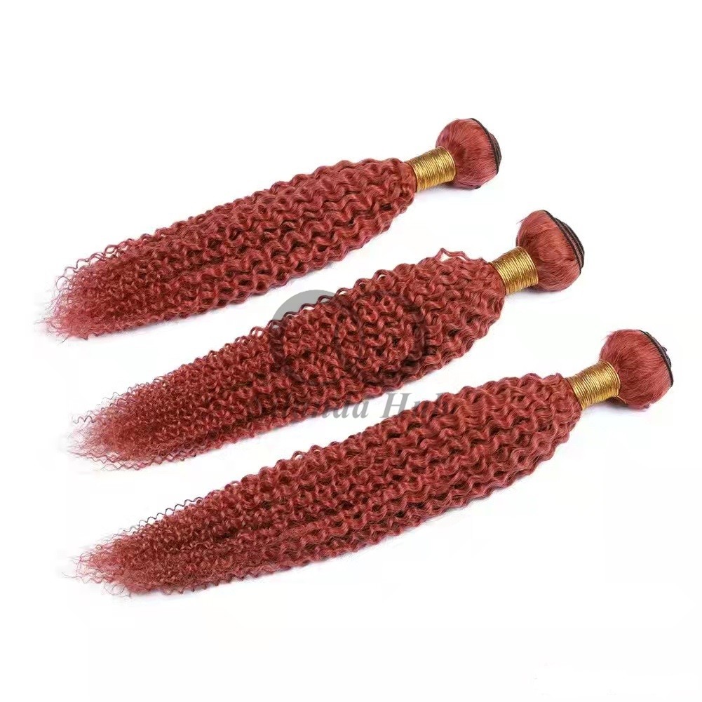 Red Kinky Curly Remy Human Hair Bundles Sew In Weave Bundles Brazilian Bundle Deals