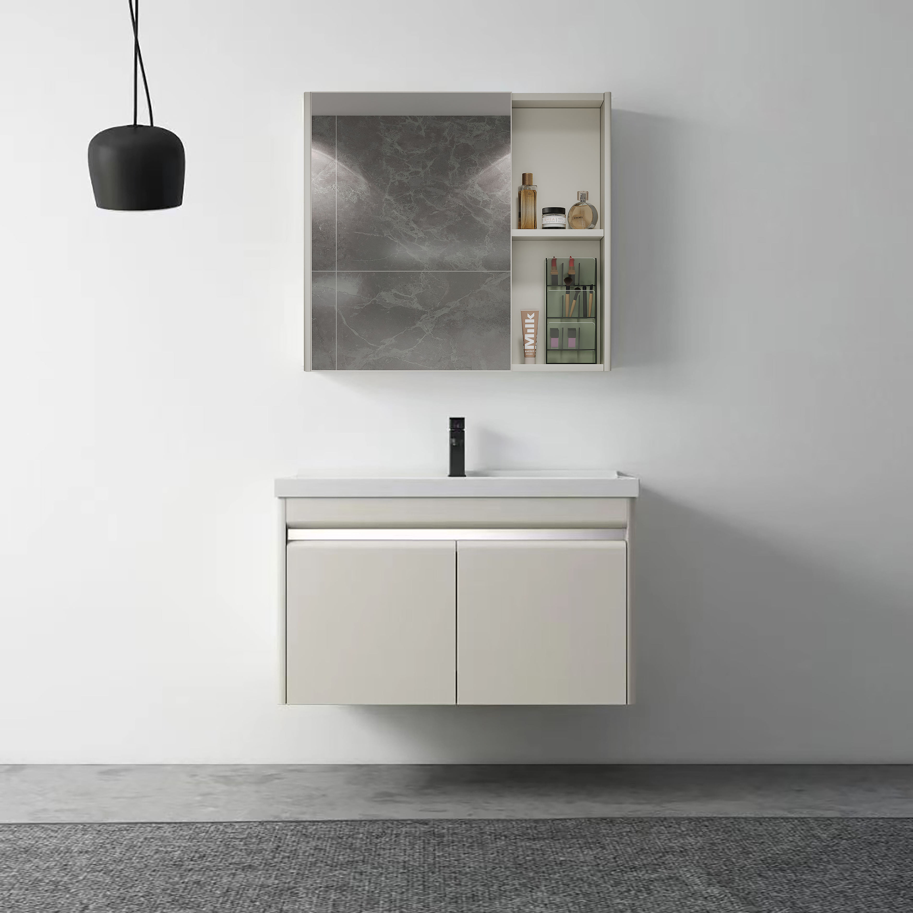Aluminum Modern Bathroom Floating Vanity Set with Customized Size Washbasin Cabinet