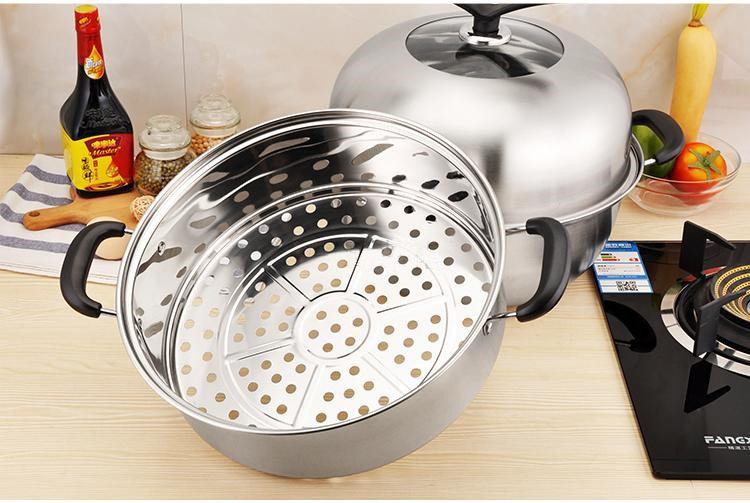 Amazon Hot Selling Silver 2 Layer Cooking Steamer Stainless Steel Steamer Pot With Steel Lid