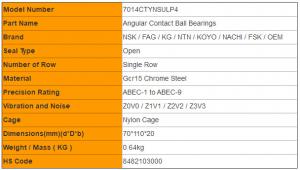 China Angular Contact Ball Bearings NSK 7014CTYNSULP4 Machine Tool Spindle Bearings wholesale