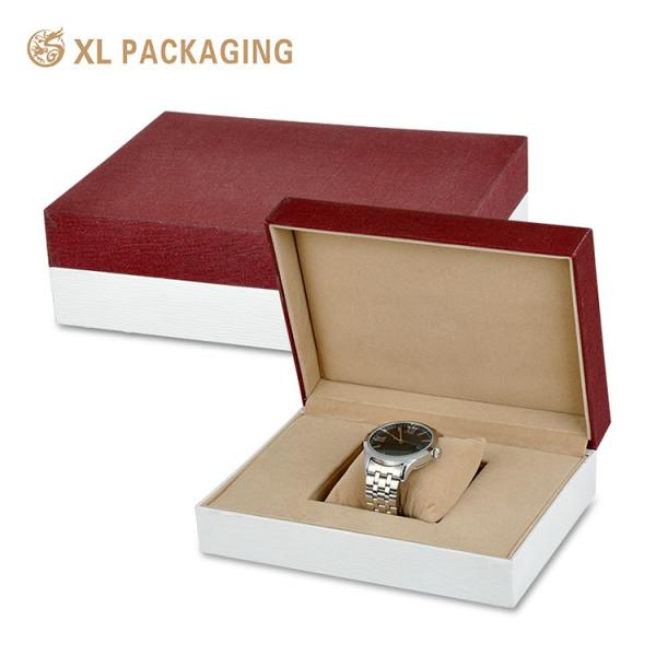Custom Logo Flip-Top Watch Box With Lychee Texture Faux Leather Paper for Jewelry and Watch Gift Packaging