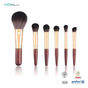 China 6PCS Short Wooden Handle Makeup Brush Set Synthetic Hair Rose Gold Ferrule wholesale