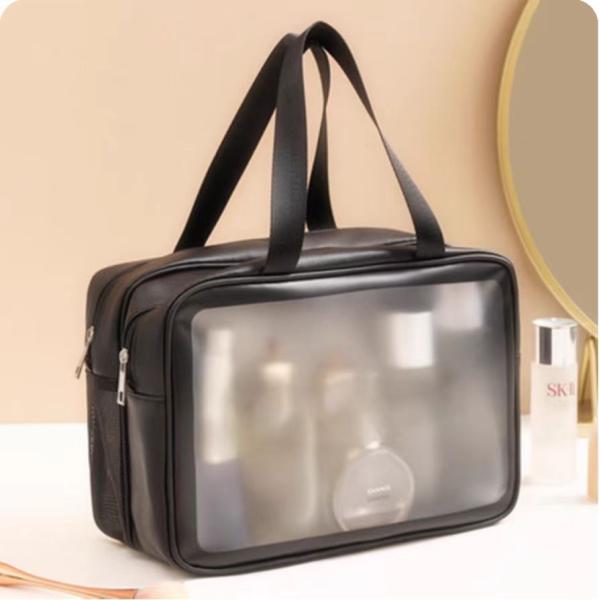 Portable Double-Layer Makeup Bag for Lady Durable and Large with Dry Wet Separation Matte Finish Personal Item Organizer