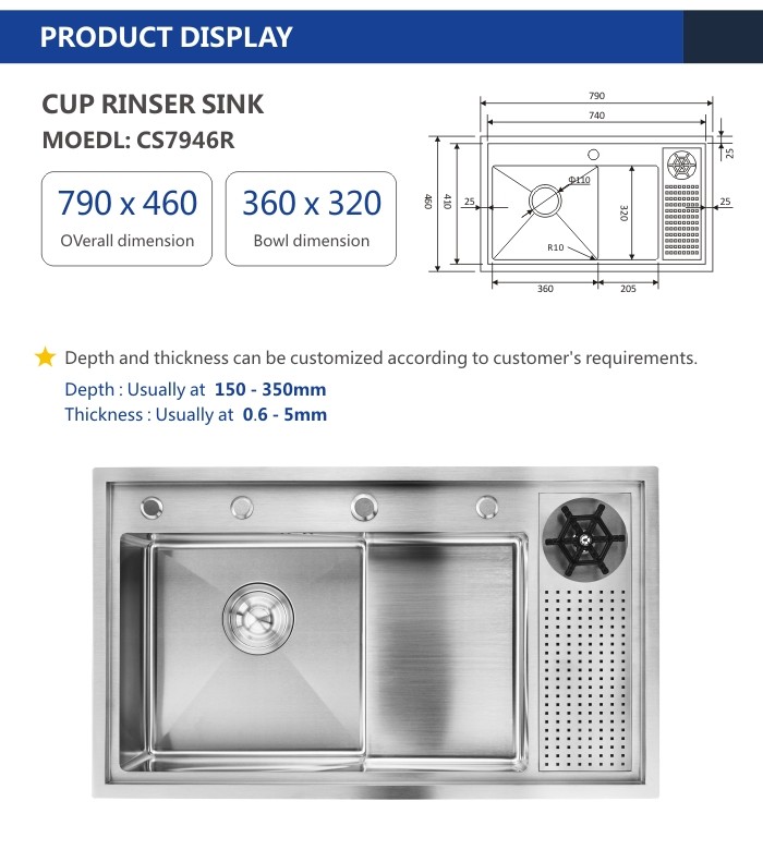 31 Inch Stainless Steel Kitchen Sink Glass Rinser Cup Washer
