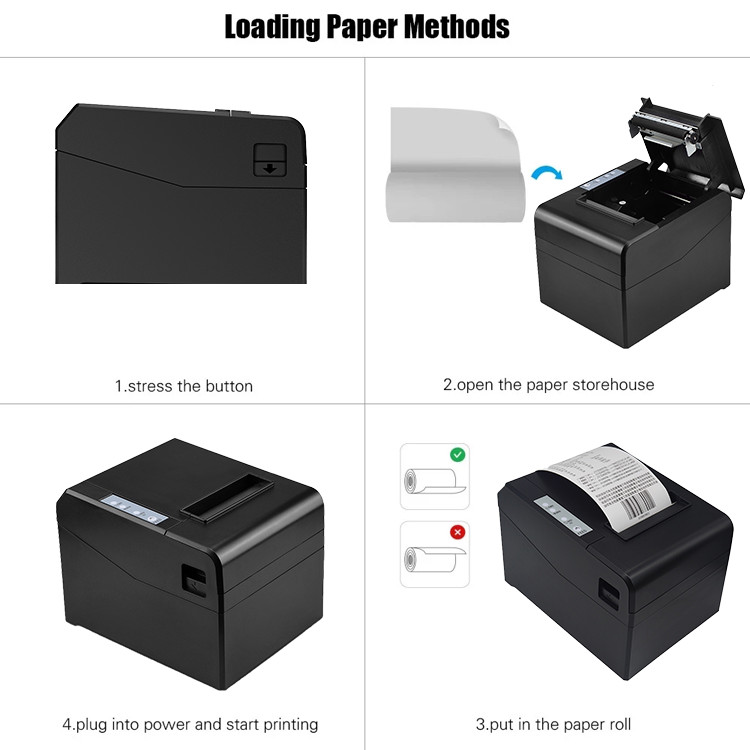 Black 80mm POS Printer 260mm/Sec USB Thermal Receipt Printer
