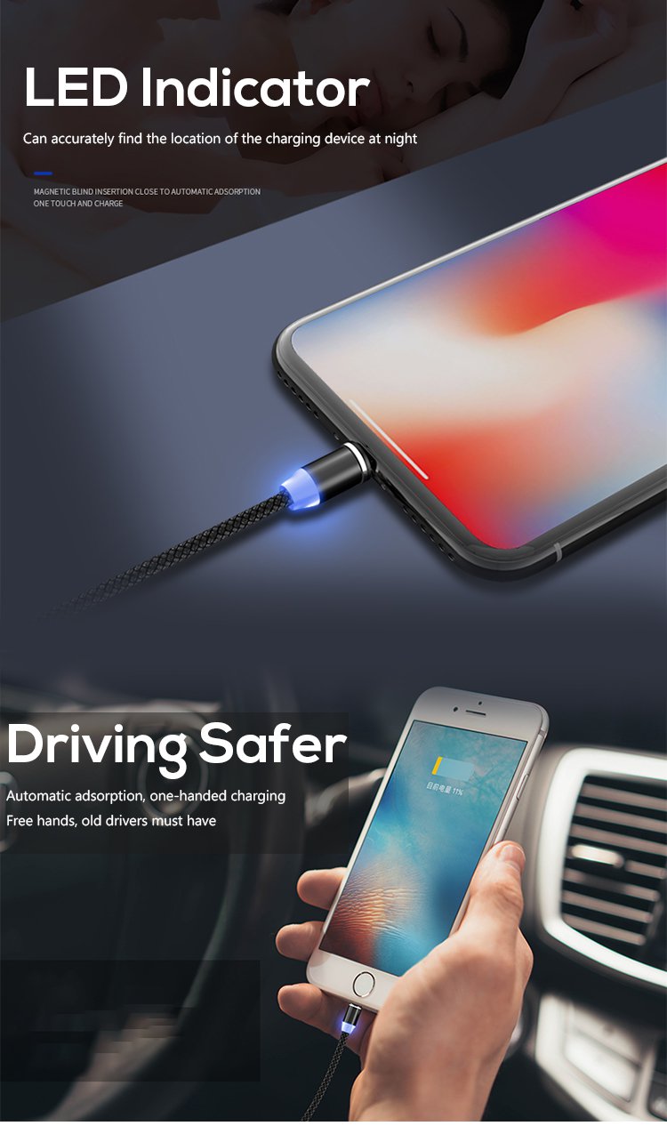 Led USB Sync TPE 2.4A Magnetic 3 In 1 Charging Cable