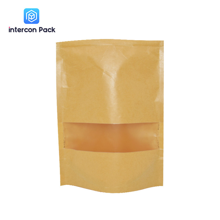 Eco Friendly Resealable Kraft Paper Pouch With Window For Potato Chips Crisp