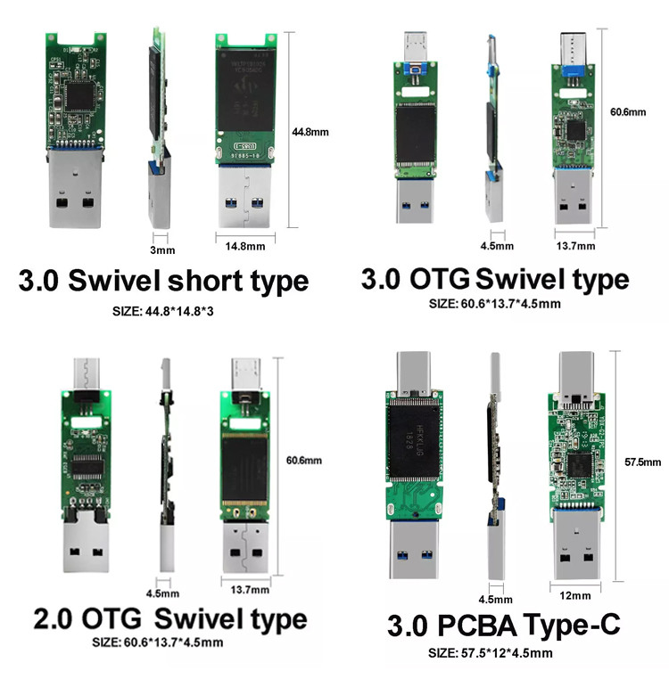 8GB 16GB 32GB 64GB 128GB 256GB USB OTG Chip TYPE C OTG PCBA Flash Chip 2.0 3.0