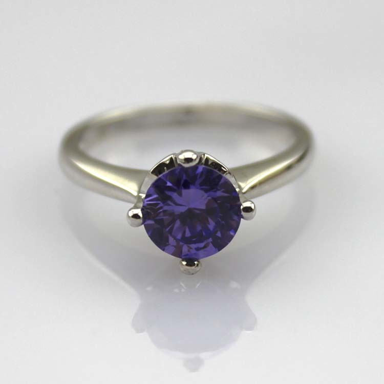 White Gold Plated Sterling Silver 7mm Amethyst Cubic Zircon Ring(R255)