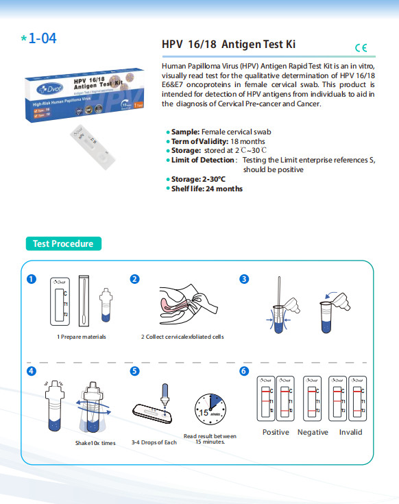 18-Month Validity HPV Antigen Rapid Test Kit for Human Papillomavirus Stored at 2C-30C