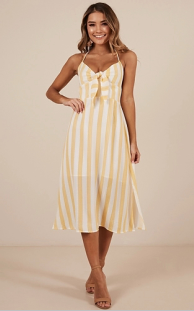 New arrival High Quality Mustard Stripe Beach Dress Summer Women Maxi Dress Ladies Sleeveless