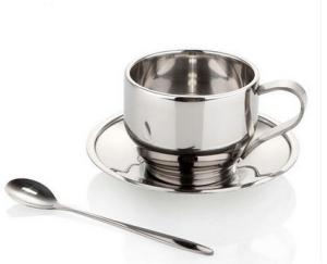 China double wall stainless steel coffee/tea set cups with saucer,spoons, zepter wholesale