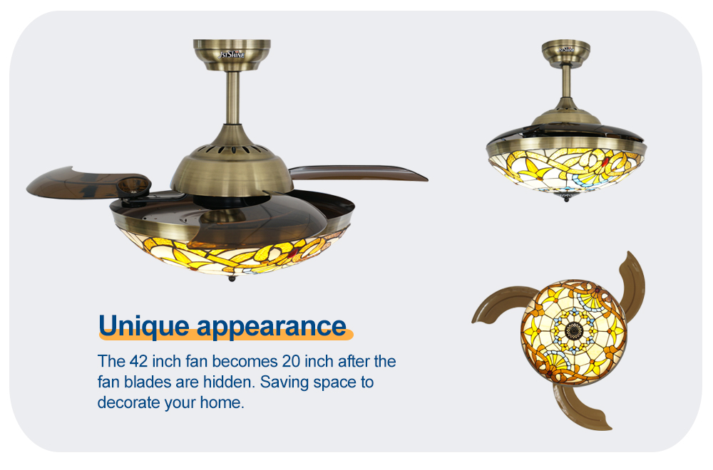 Vietnam Ceiling Fans with Lights and Hidden Blades 42 Inch 106cm Crystal Decorative Design