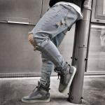 High Waist Nostalgic Men'S Stretch Ripped Jeans Drawstring Closure