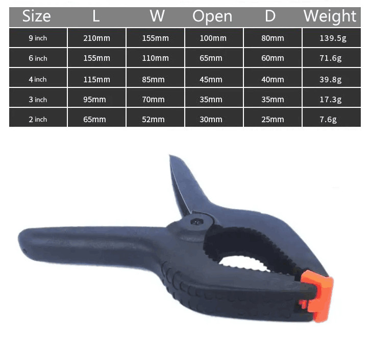 A Type High Strength Plastic Clip 1 Inch Nylon Spring Clamp 2" 4" 6" 9" Woodworking Tools