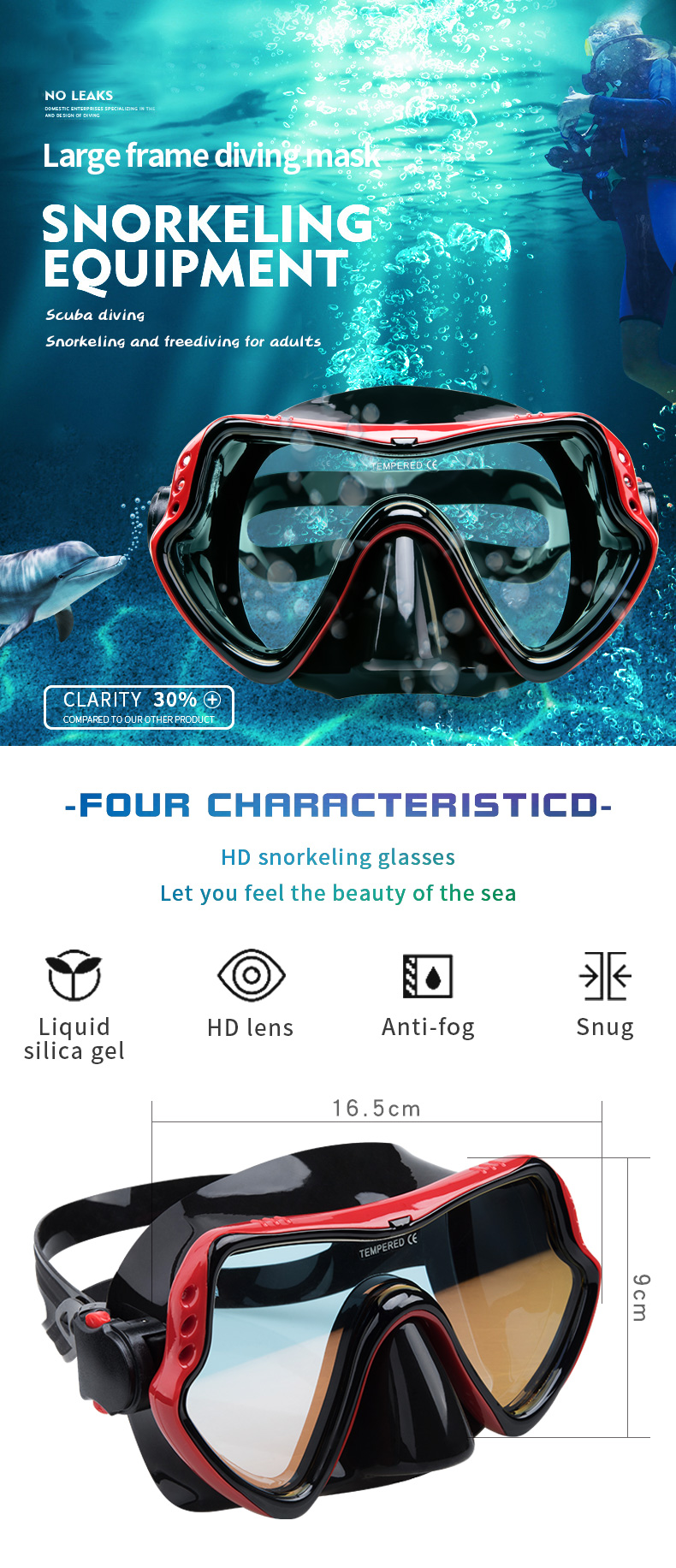 Tempered Glass Lens Scuba Diving Snorkel Mask Set For Youth Adult
