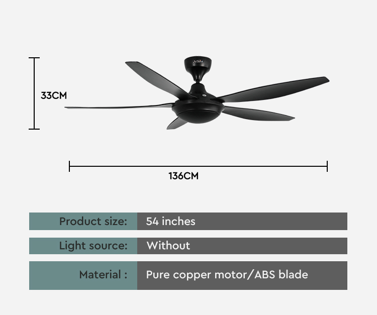 54 Inches 1stshine Black Plastic Ceiling Fan with Remote Control and Air Cooling Fan