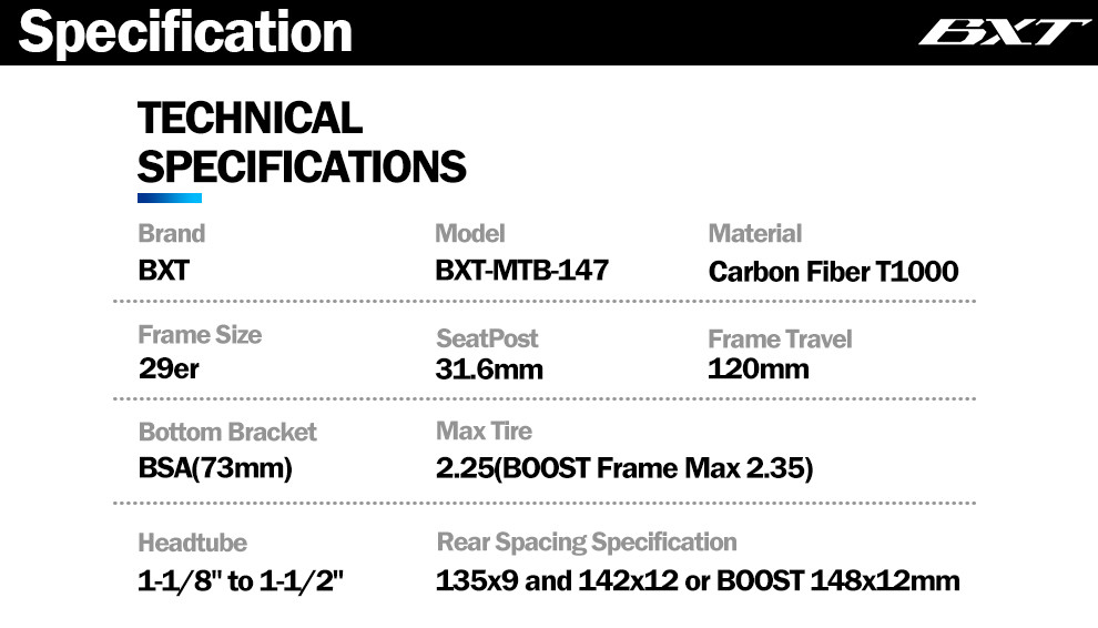 BXT-MTB-147 Trail Carbon Full Suspension Frame 29 Disc Brake
