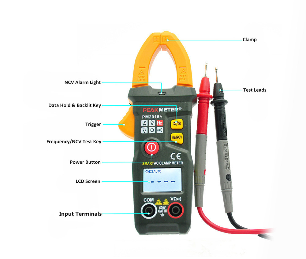 Smart Mini Digital AC Clamp Meter With Resistance , Frequency , NCV Detection