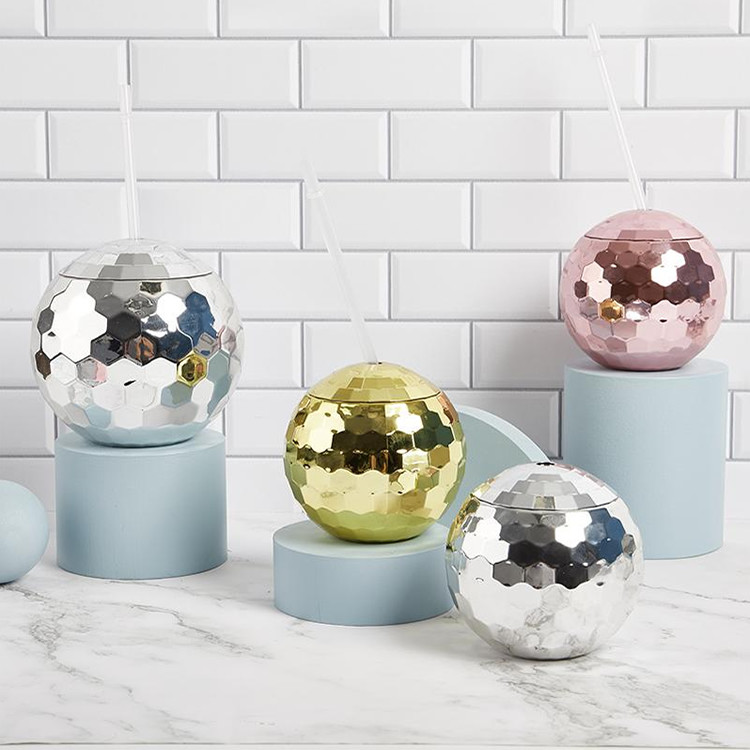 Light Up Disco Ball Drink Cup With Straws 450ml Unbreakable