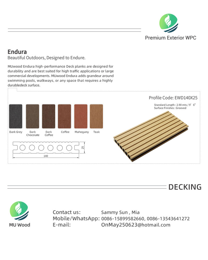 Residential WPC Floor Decking Embossed Recycled Wood Plastic Composite boards