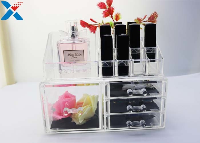 Rectangle Acrylic Makeup Drawer Organizer / Acrylic Cosmetic Organiser ROHS Approved