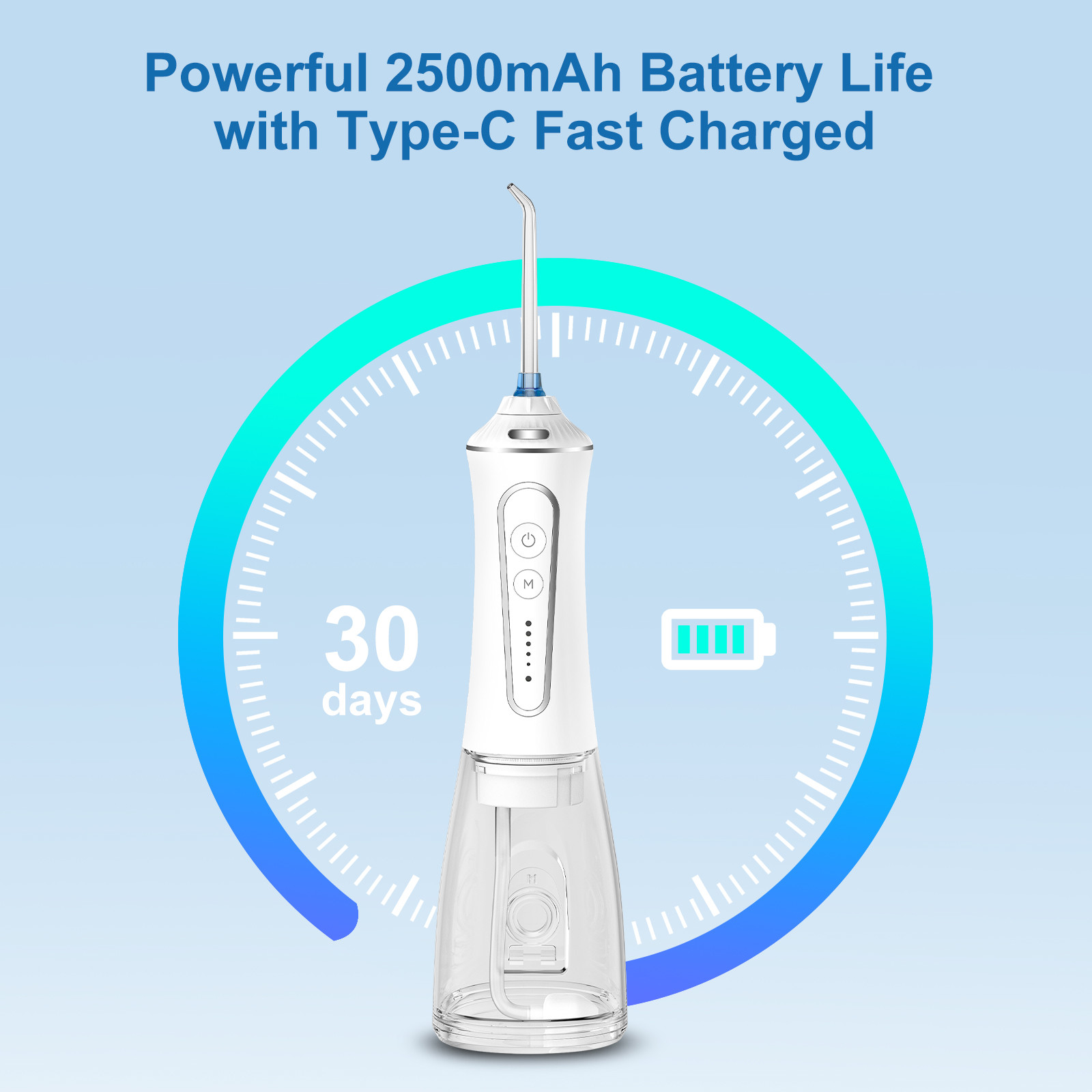 Rechargeable High Pressure 300ml Facial Care Electric Oral Irrigator OEM ODM White ABS TYPE-C