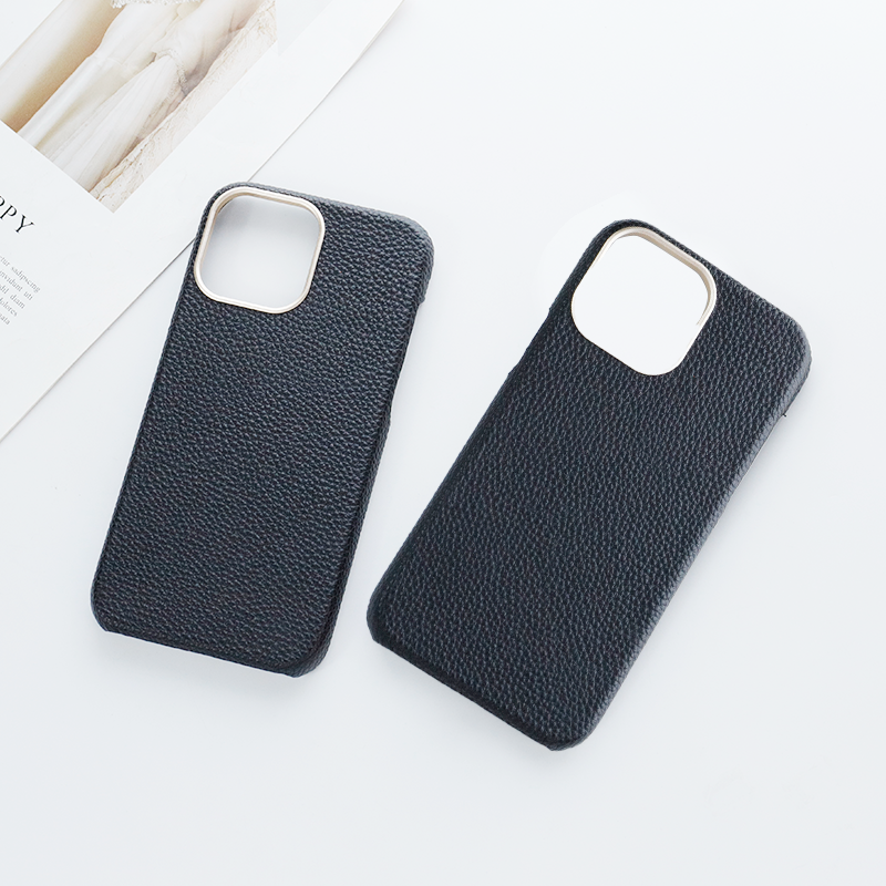 Customize Pebble Genuine Leather Cover for iPhone 13 14 Protecting Camera Phone Case