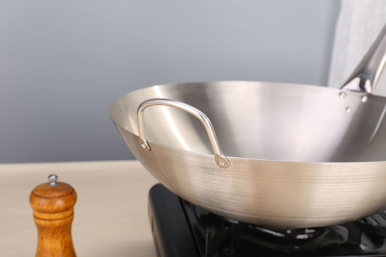 Thickened Stainless Steel Non Stick Chinese Wok Double Ear Non Coating Round Bottom
