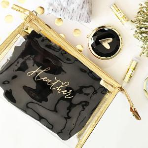 China Personalized Clear See-Through Cosmetic Bags Transparent/Gold Travel Pack wholesale