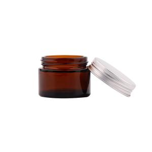 China Amber empty body cream cosmetic jars face cream glass jar with aluminum lid wholesale