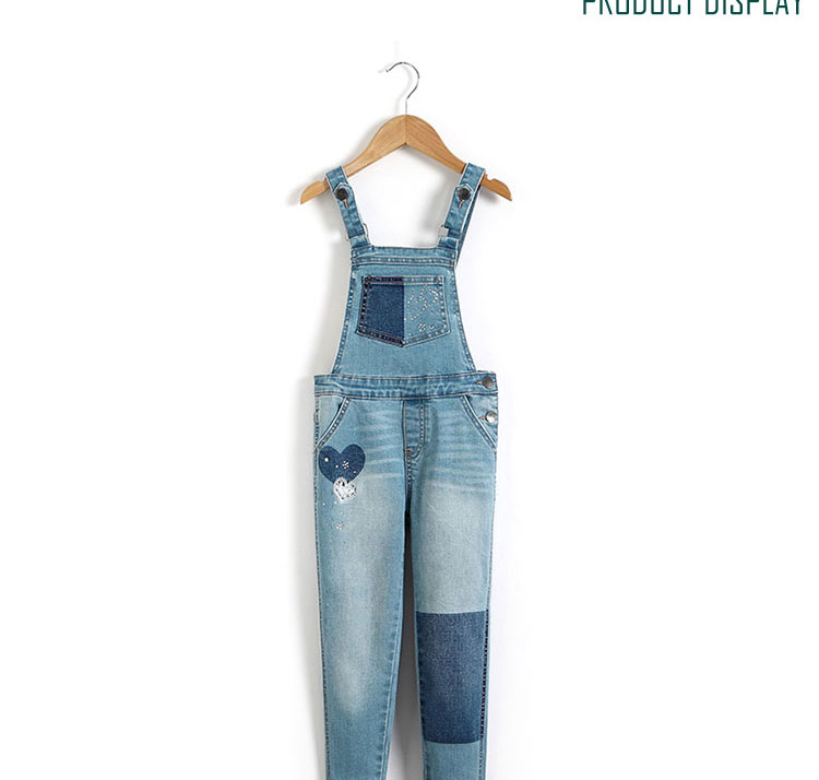 Light Blue Overall Dungaree Jeans Jumpsuit For Children Girl Anti - Pilling