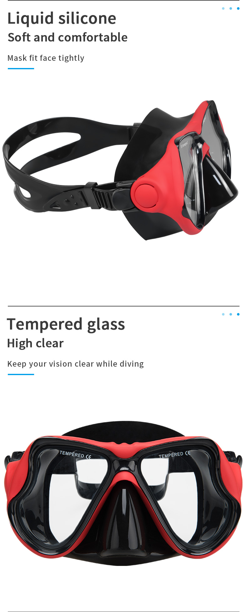 Customized Logo Black Diving Mask Set with Tempered Glass Lens and Silicone Strap Snorkel Mask Set