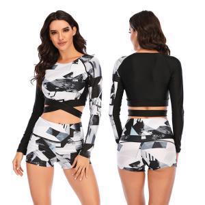 China Long Sleeve Bathing Womens Surfing Suits Sexy Cross Split Printed Foral wholesale