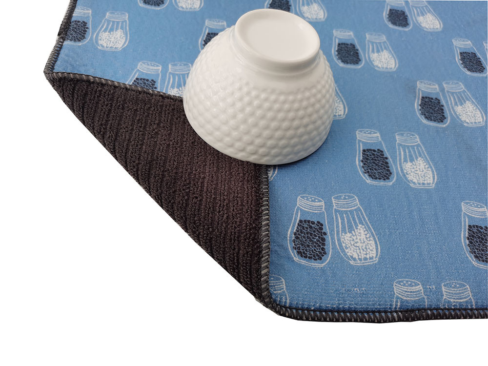38x50cm Quick Dry Blue Printed Microfiber Dish Drying Mat For Kitchen