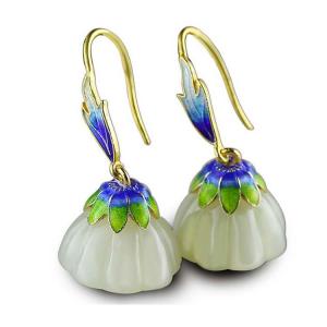 China Retro Enamel 925 Silver Natural Hetian Jade Dangel Earrings (E17060201) wholesale