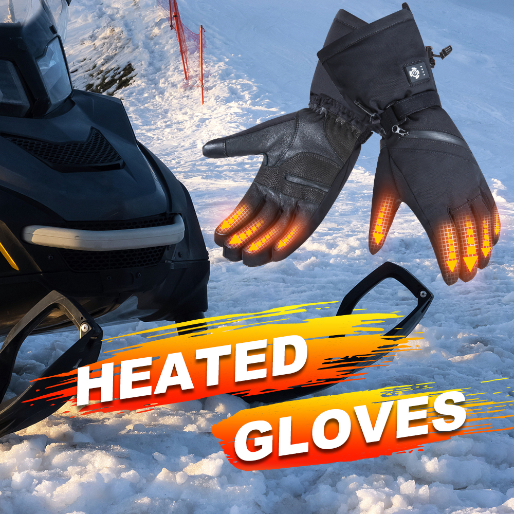 7.4V Battery Rechargeable Heated Gloves Black Winter Snow Proof