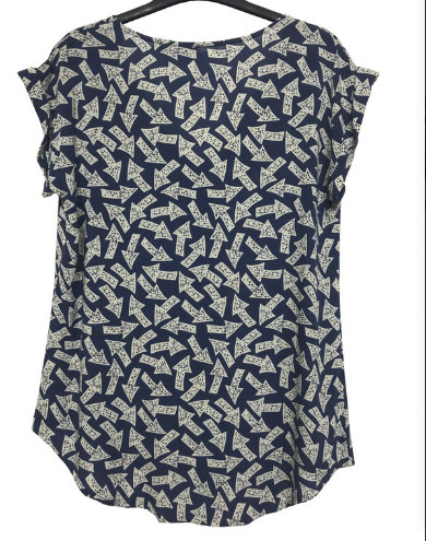 Soft Fashion Ladies Blouse Short Sleeve Blue Printing Color With Different Size