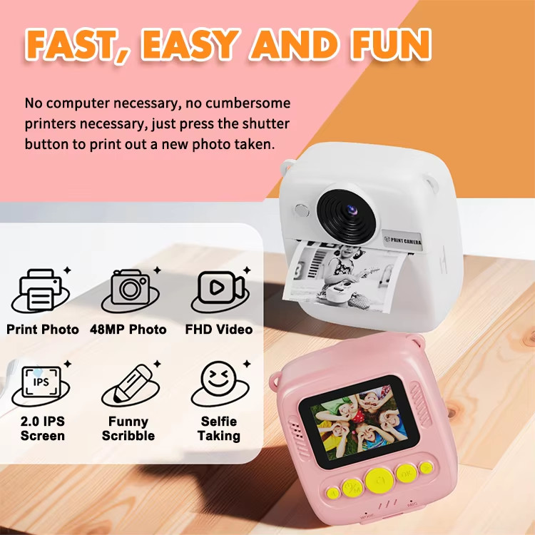 Mini Digital Childrens Printable Camera Small Thermal Instant Print Waterproof