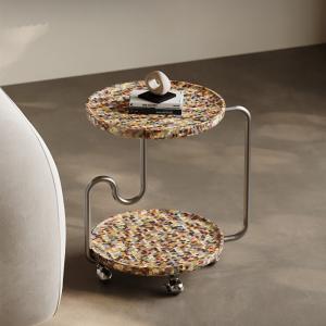 China Colorful Stainless Steel End Table With Metal Base Wood Top Side Table wholesale