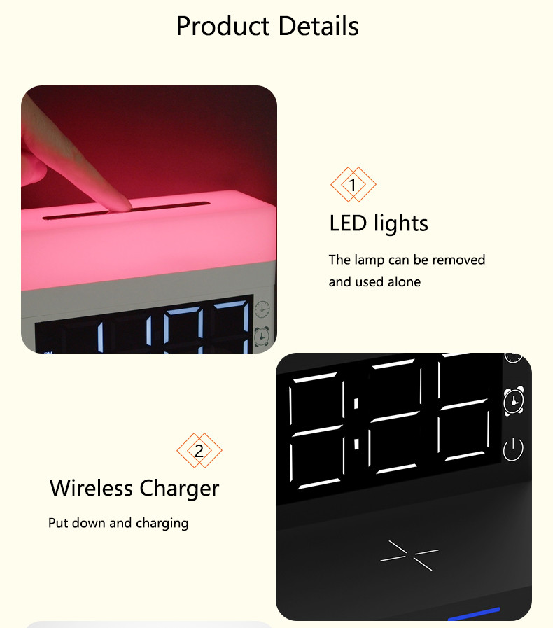 Black Protection Wireless Charger Modern Digital Clock Table Desk Night Lamp 3 In 1 Led Desk Lamp With Wireless Charger