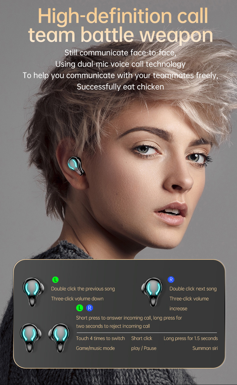 BLE5.1 Low Latency Wireless In Ear Earphones CVC8.0 HSP Wireless Microphone Earbuds