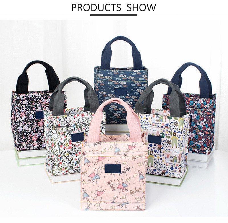 Large Capacity Printed Thermal Insulated Canvas Lunch Box Cooler Bag