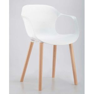 China modern PP dining arm chair with wooden leg wholesale