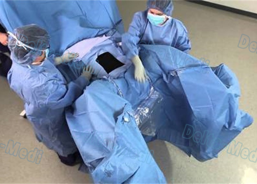 Sterile Blue SMS Disposable Surgical Drapes Utility Drape With Slotted Hole / Adhesive Tape