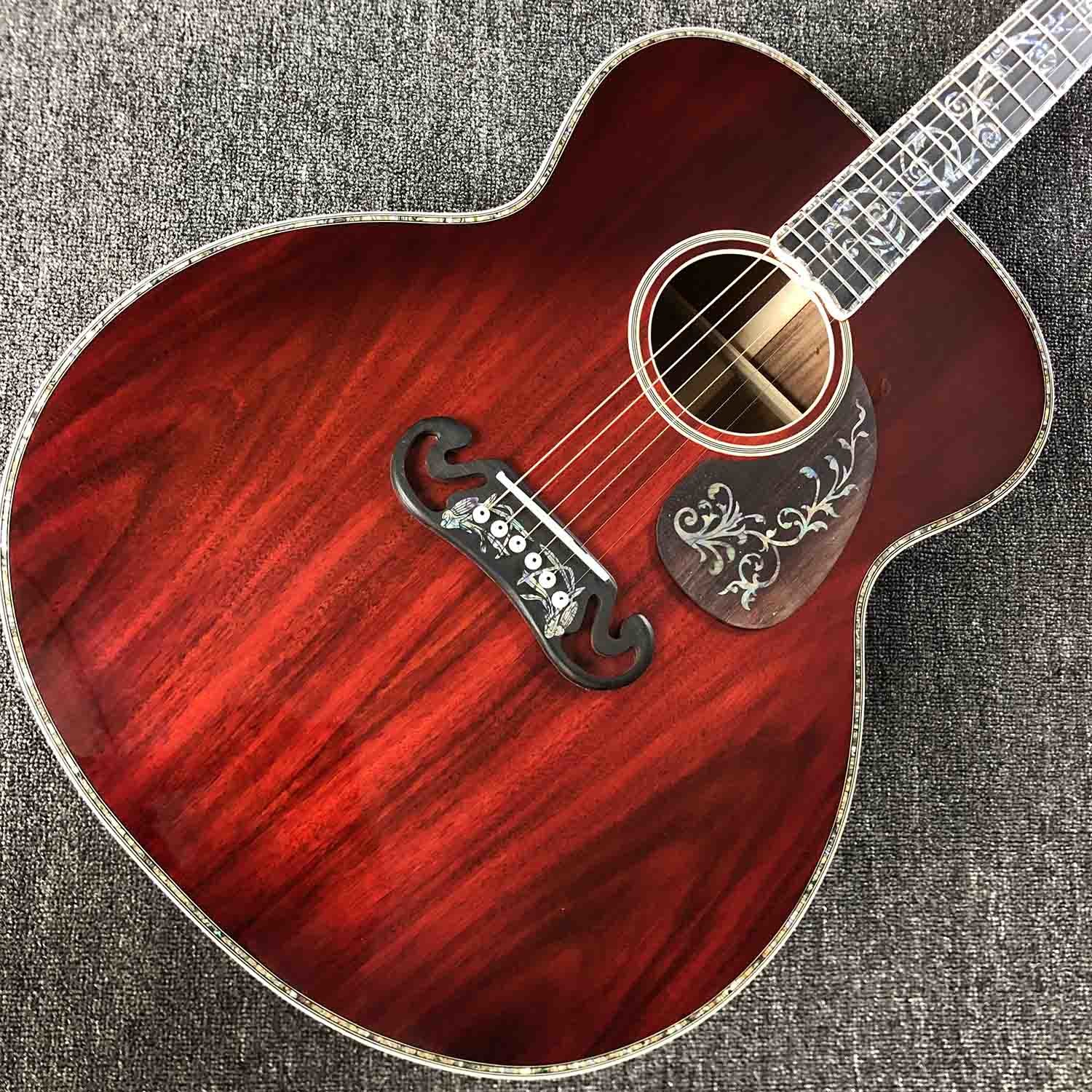Custom AAAA All Solid KOA Wood 43 Inch Design Jumbo Body Acoustic Guitar Abalone Binding with Logo on Headstock is OK