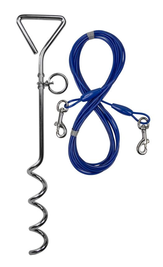 Blue Dog Tie Out Cable And Stake Dog Trolley Pet Rope Medium Duty 20FT